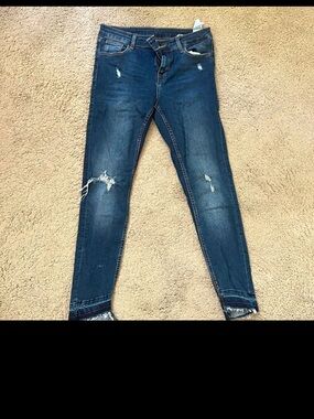 Zara Dark Blue Distressed Skinny Jeans